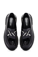 Women's Black Patent Leather Masculine Loafer | Derimod