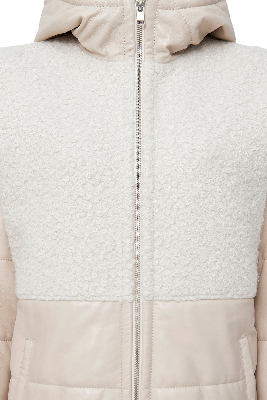 Atlanta Women's Beige Hooded Teddy Leather Jacket