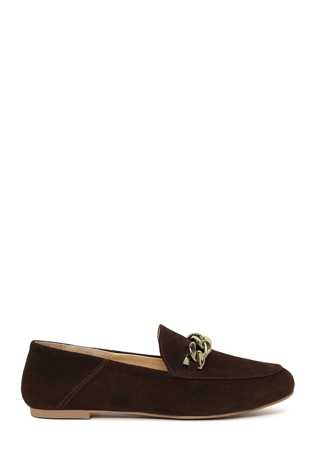 Kadın Kahverengi Tokalı Süet Deri Maskülen Loafer