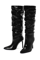 Women's Black Thin Heeled Patent Leather Boots | Derimod