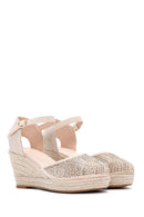 Women's Beige Ankle Strap Stone Wedge Heel Espadrille | Derimod