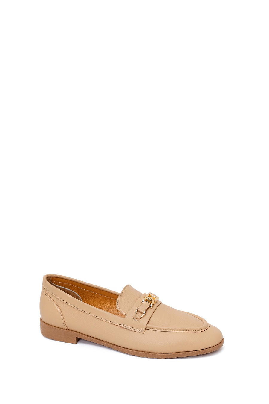 Woman Beige Buckled Masculine Leather Loafer