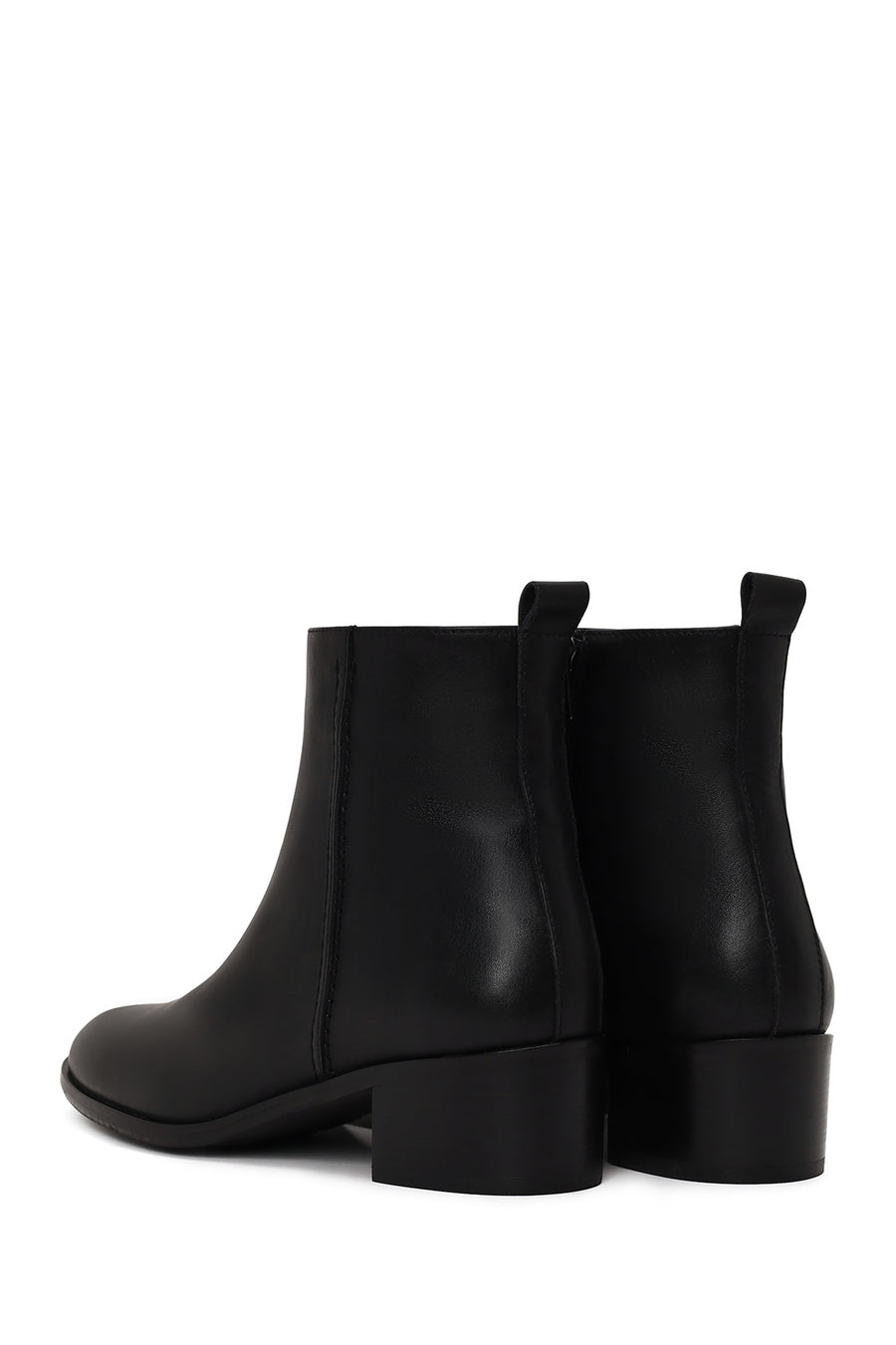 Woman Black Zip Closure Thick-Heeled Leather Classic Boots