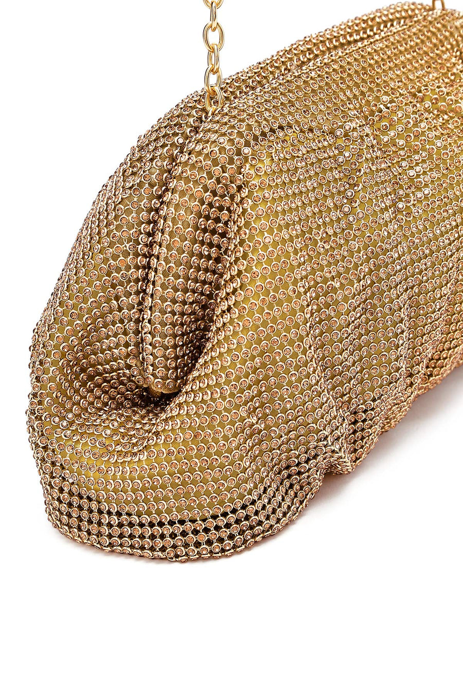 Women's Gold Long Chain Strap Stone Evening Clutch Bag