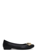 Women's Black Leather Buckled Ballerinas | Derimod