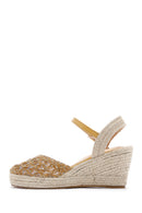 Women's Beige Wedge Heel Espadrille Straw Sandals | Derimod