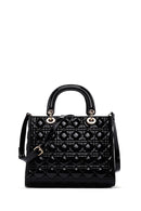 Women's Black Long Strap Patterned Patent Leather Handbag | Derimod