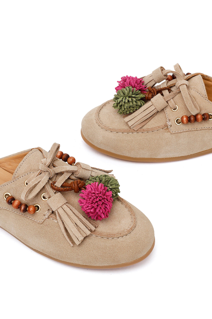 Woman Beige Tassel Suede Mule Slipper