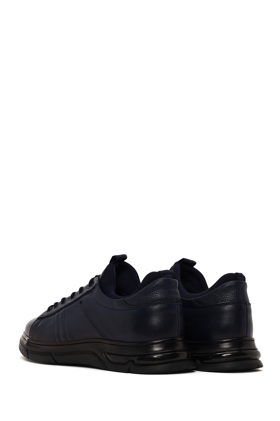 Erkek Lacivert Bağcıklı Deri Sneaker