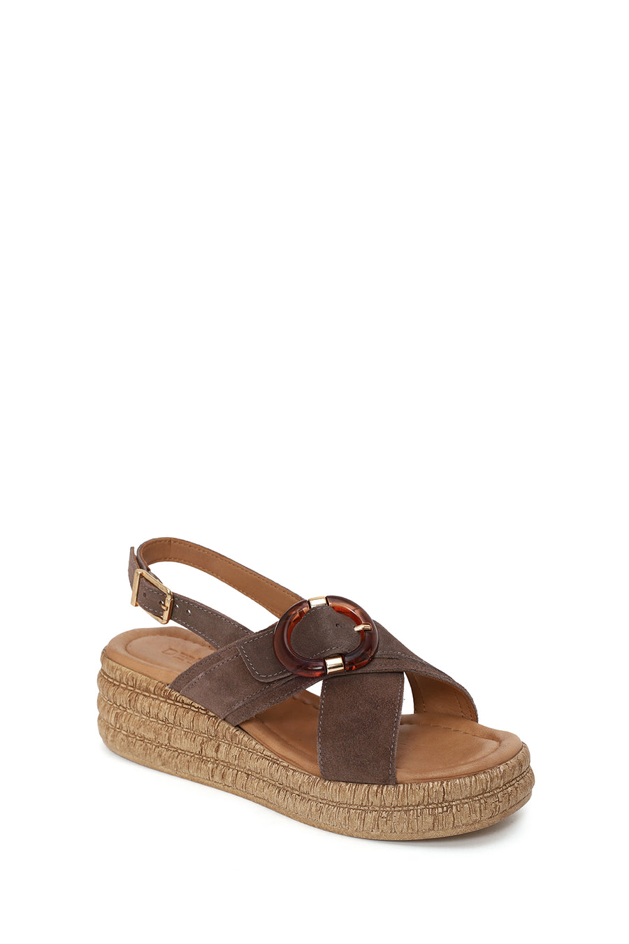 Woman Mink Buckled Wedge Heel Suede Sandal