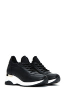 Women's Black Lace-Up Wedge Heel Sneakers | Derimod