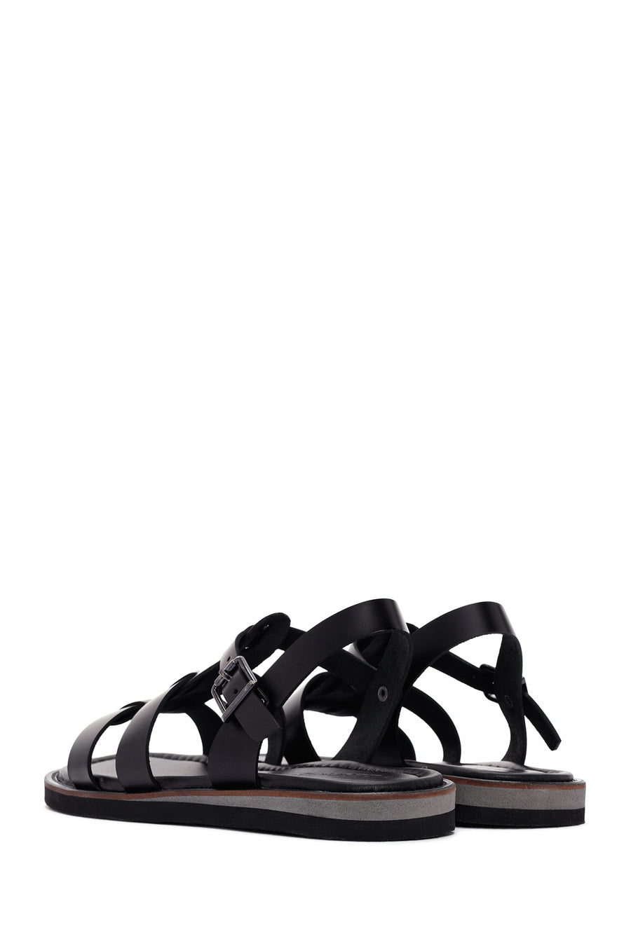 Women's Black Ankle Strap Leather Sandals