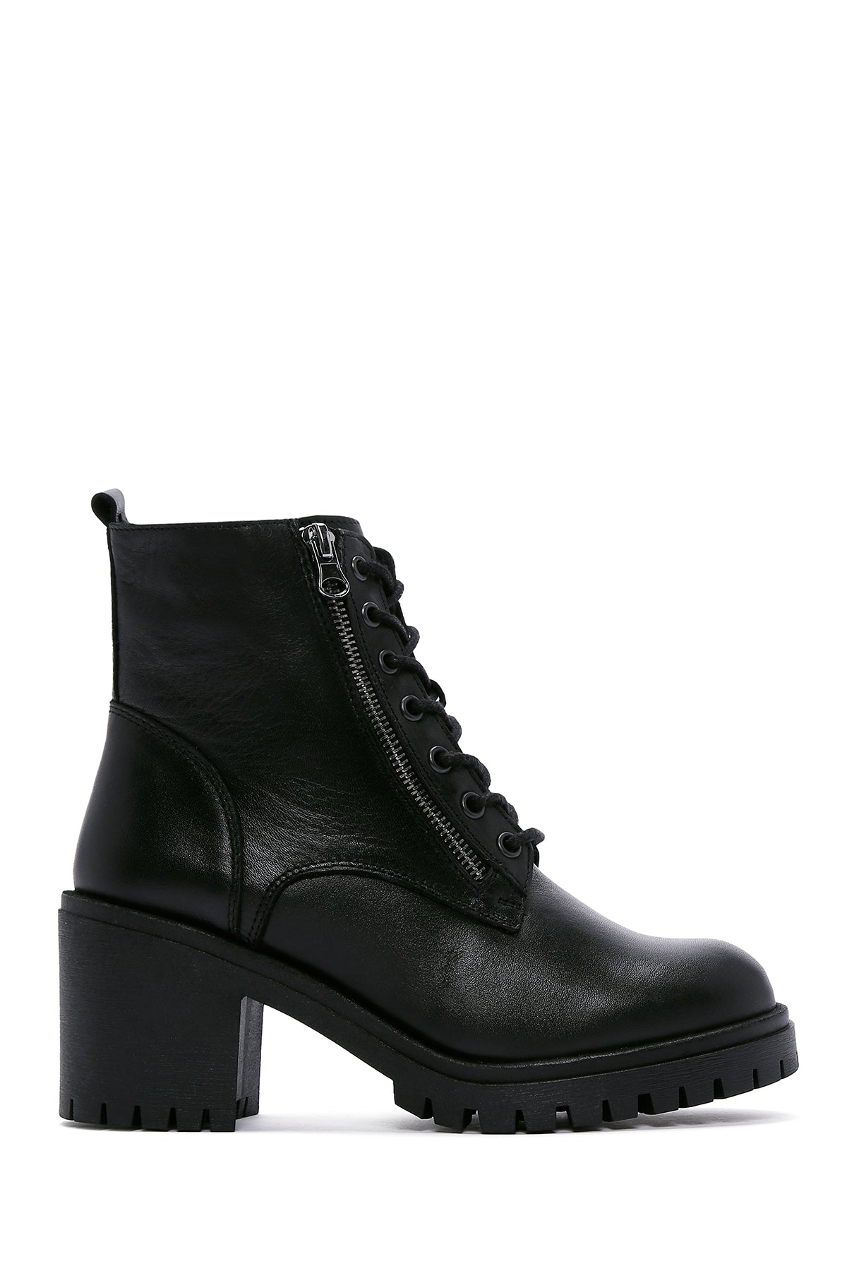 Women's Black Leather Platform Heeled Boots 23WFD235318 | Derimod