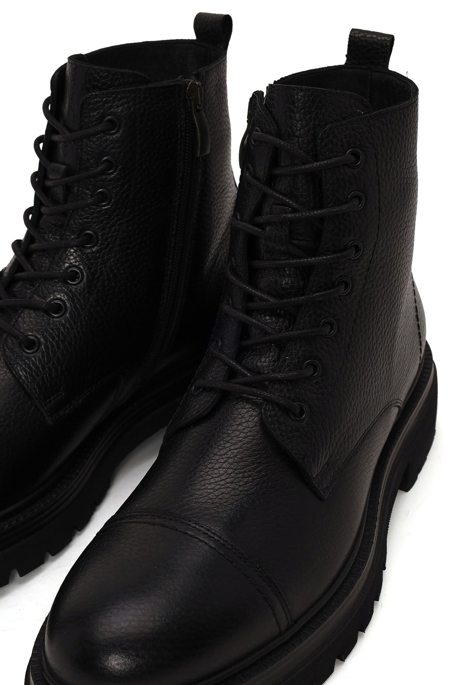 Male Black Lace-up Zip Closure Leather Casual Boots