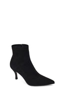 Woman Black Zip Closure Thin-Heeled Suede Boots | Derimod
