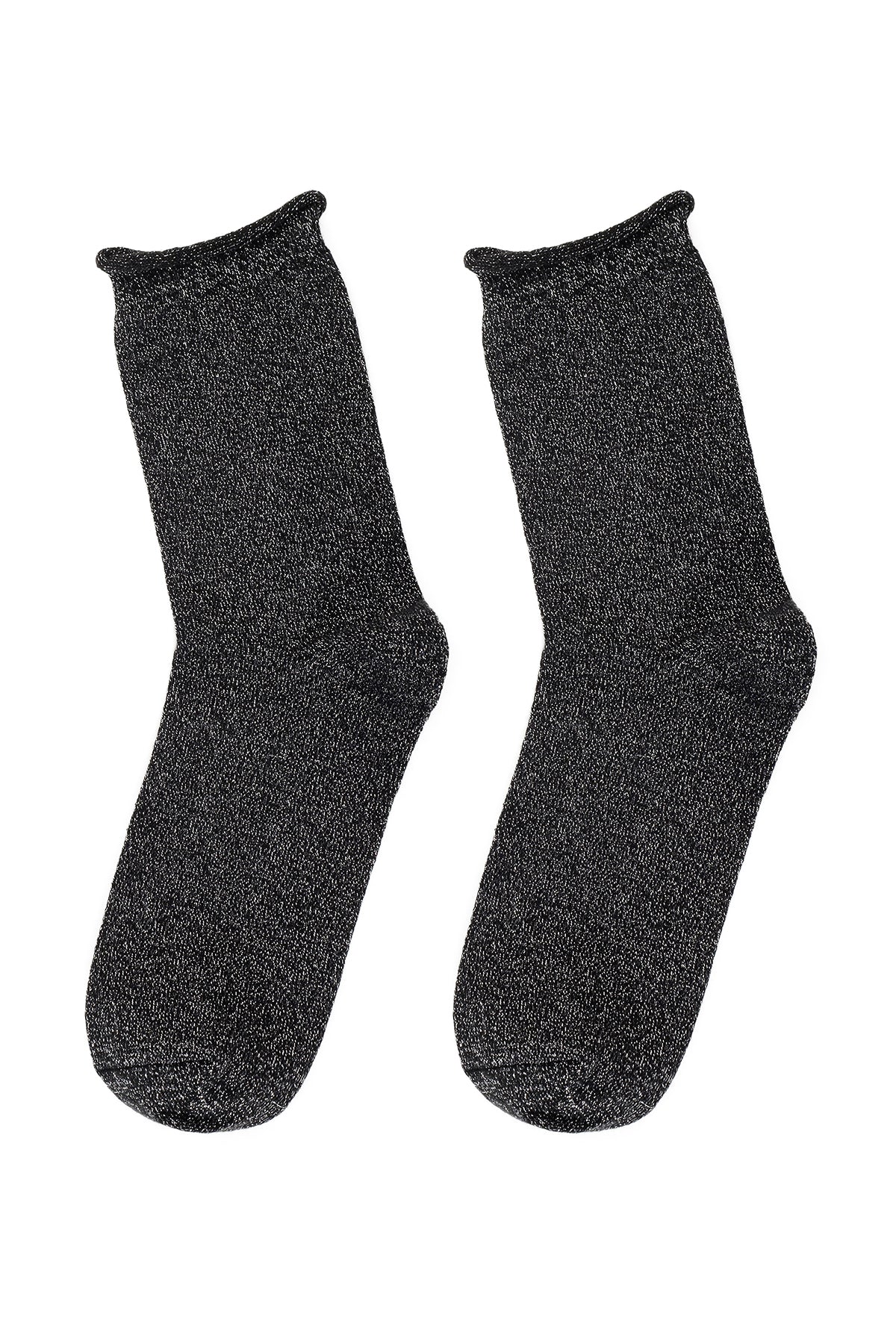 Women's Black Lurex Cotton Socks 000A2C40066F | Derimod