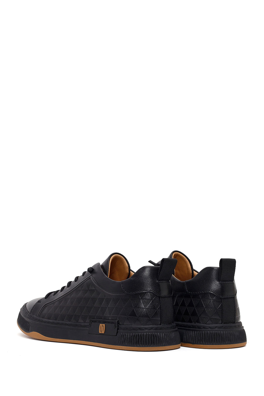 Erkek Siyah Bağcıklı Baskılı Deri Sneaker
