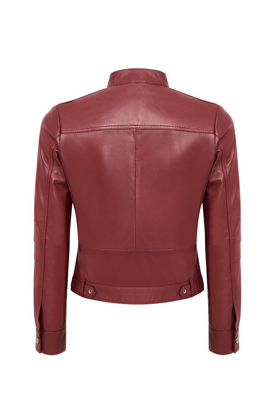 Vicky Women's Burgundy Mandarin Collar Short Leather Jacket