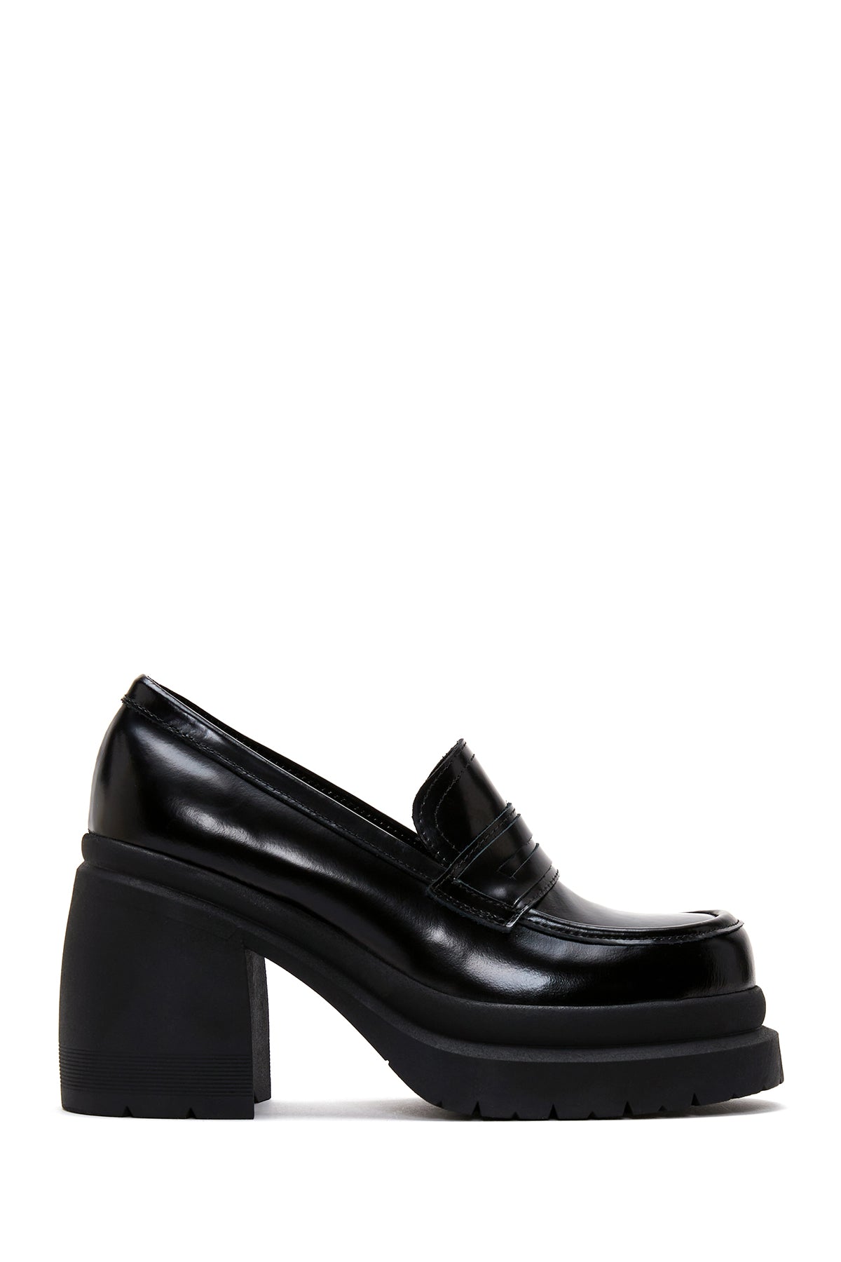 Kadın Siyah Deri Topuklu Loafer 22WFD550122 | Derimod