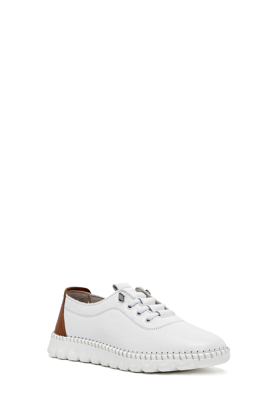 Women's White Lace-Up Leather Sneaker