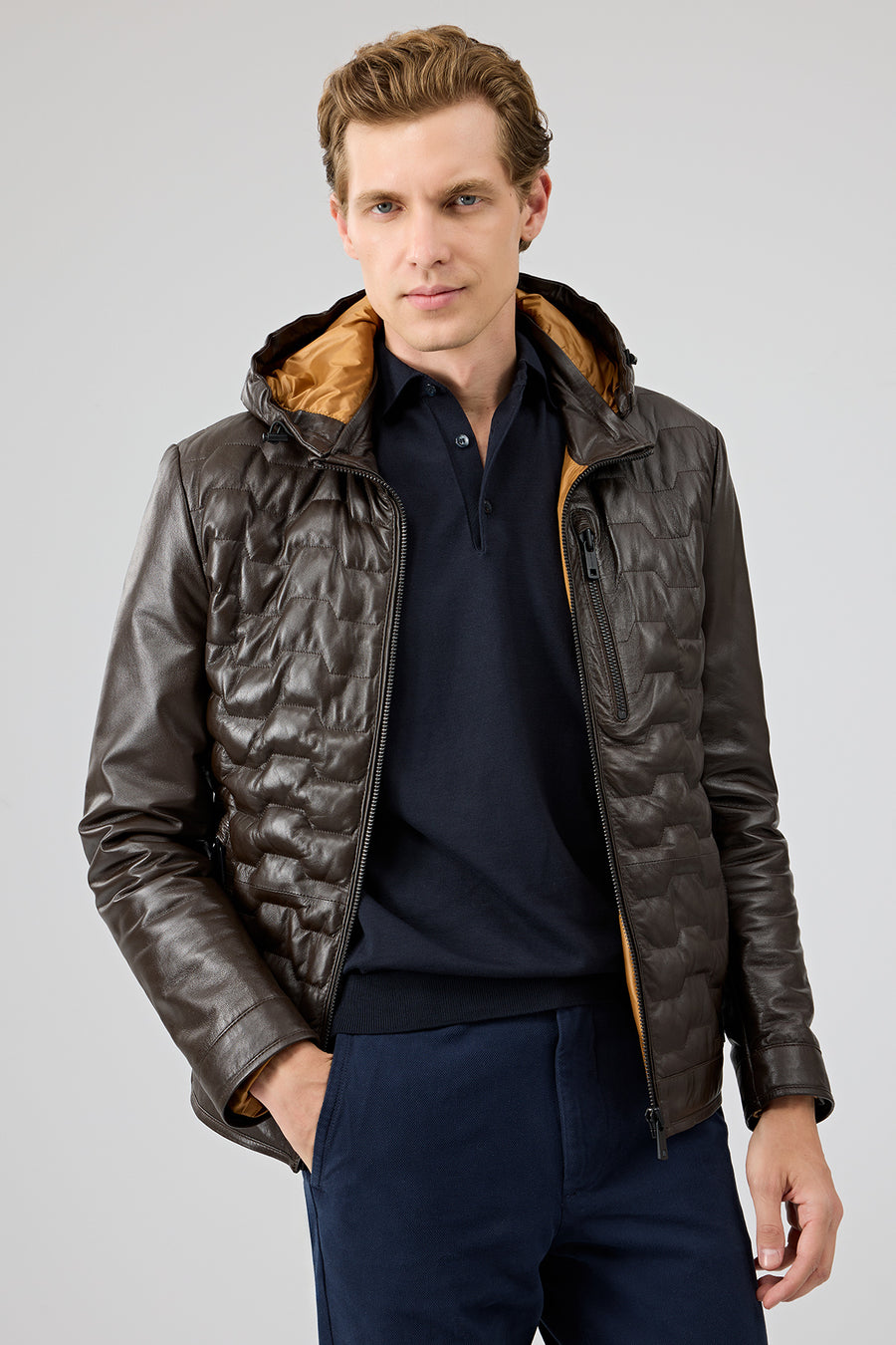 Silva Men's Brown Hooded Leather Jacket
