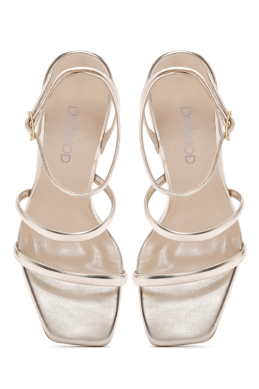 Women's Gold Ankle Strap Heeled Metallic Sandals