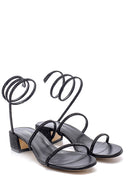 Women's Suede Leather Stone Heeled Sandals | Derimod