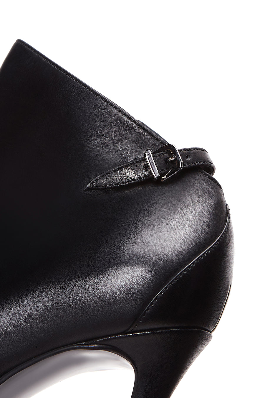 Women's Black Leather Heeled Bootie