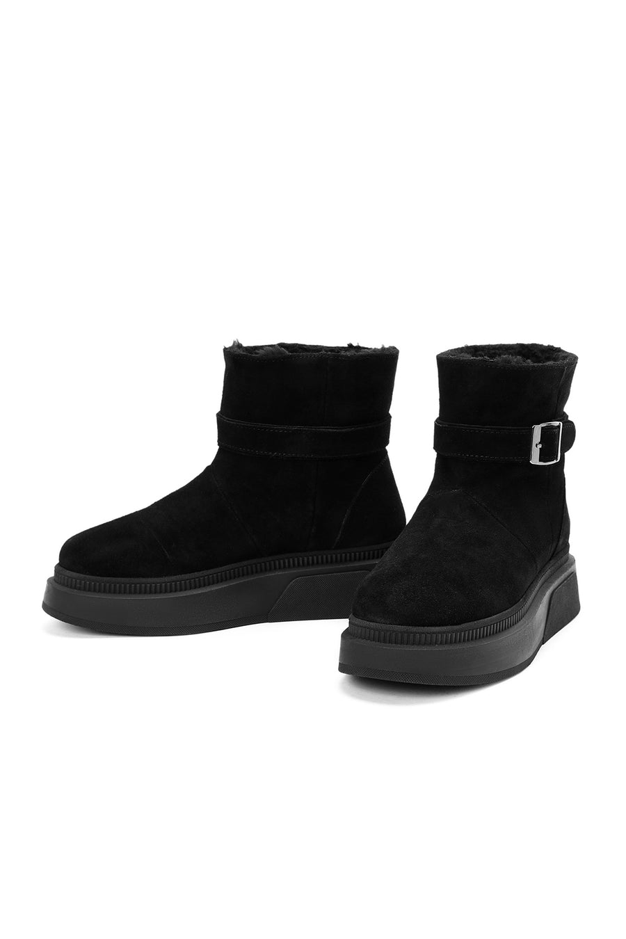 Women's Black Thick-Soled Suede Leather Boots