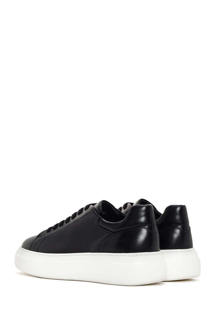 Men's Black Lace-up Thick-Sole Leather Sneaker