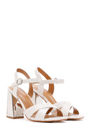 Women's White Ankle Strap Thick Heel Crocodile Sandals | Derimod