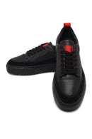 Erkek Siyah Bağcıklı Kalın Tabanlı Deri Sneaker | Derimod