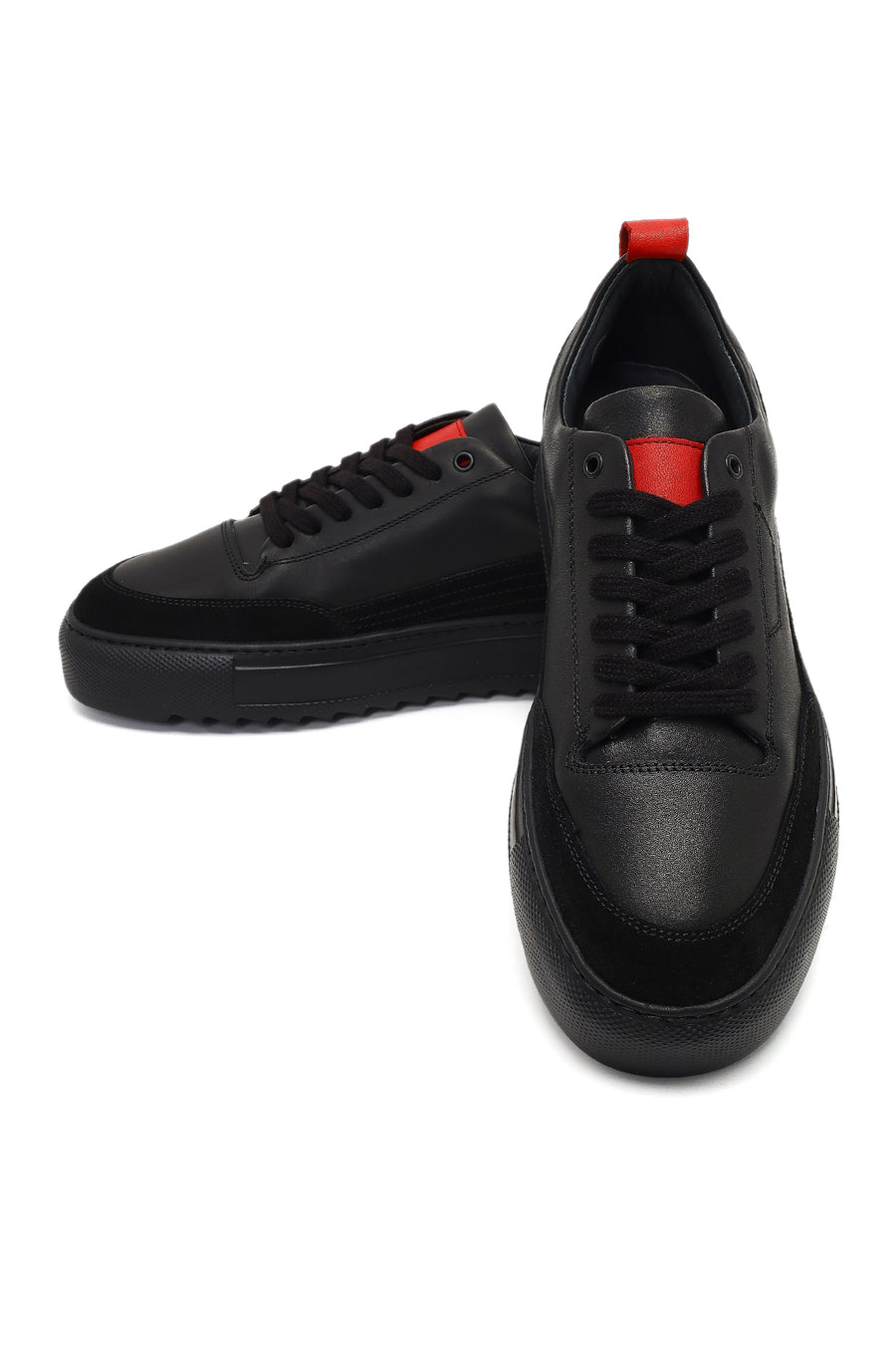 Erkek Siyah Bağcıklı Kalın Tabanlı Deri Sneaker