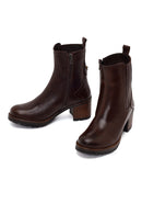 Woman Brown Zip Closure Chunky Heeled Leather Boots | Derimod
