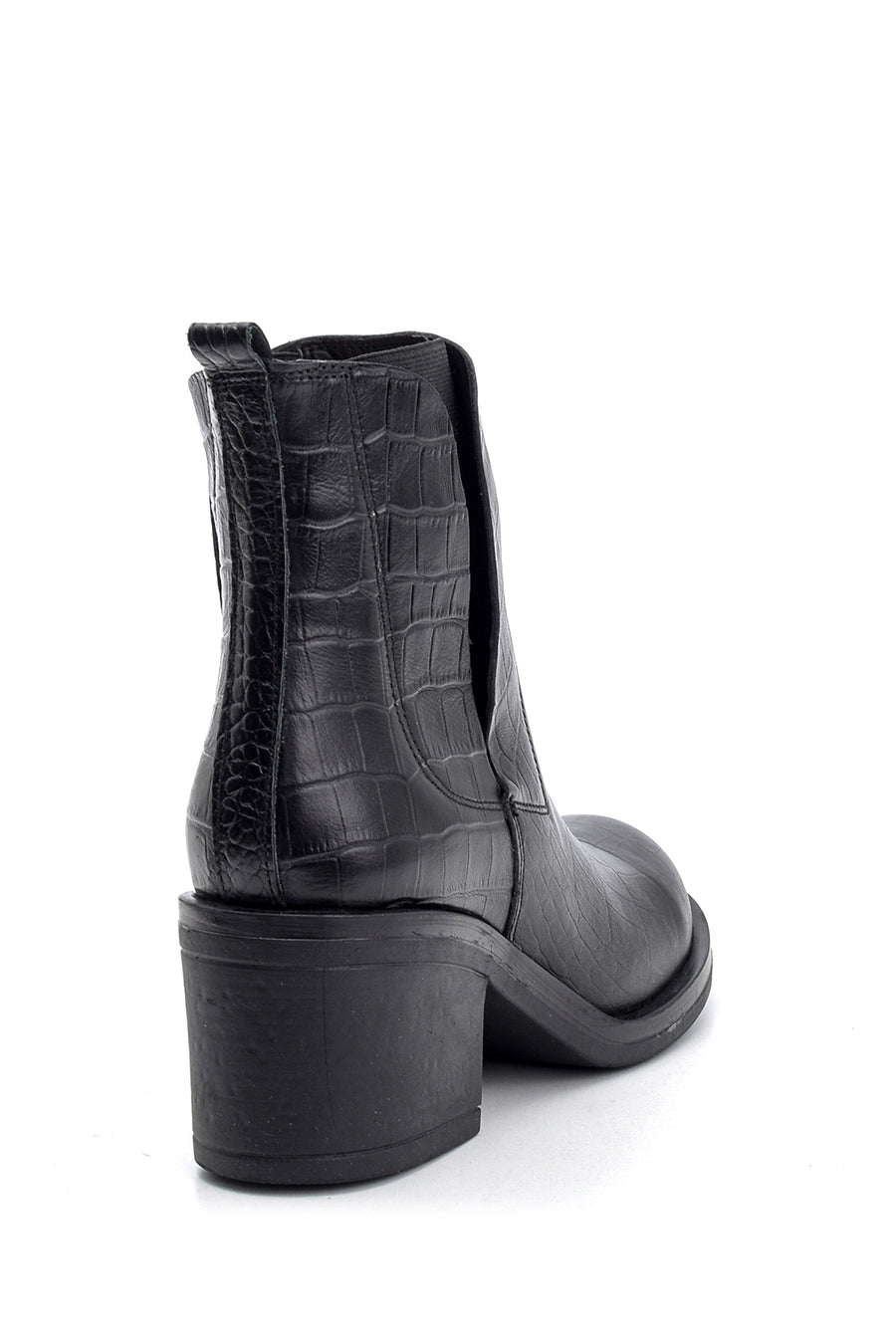 Women's Crocodile Patterned Heeled Leather Boots