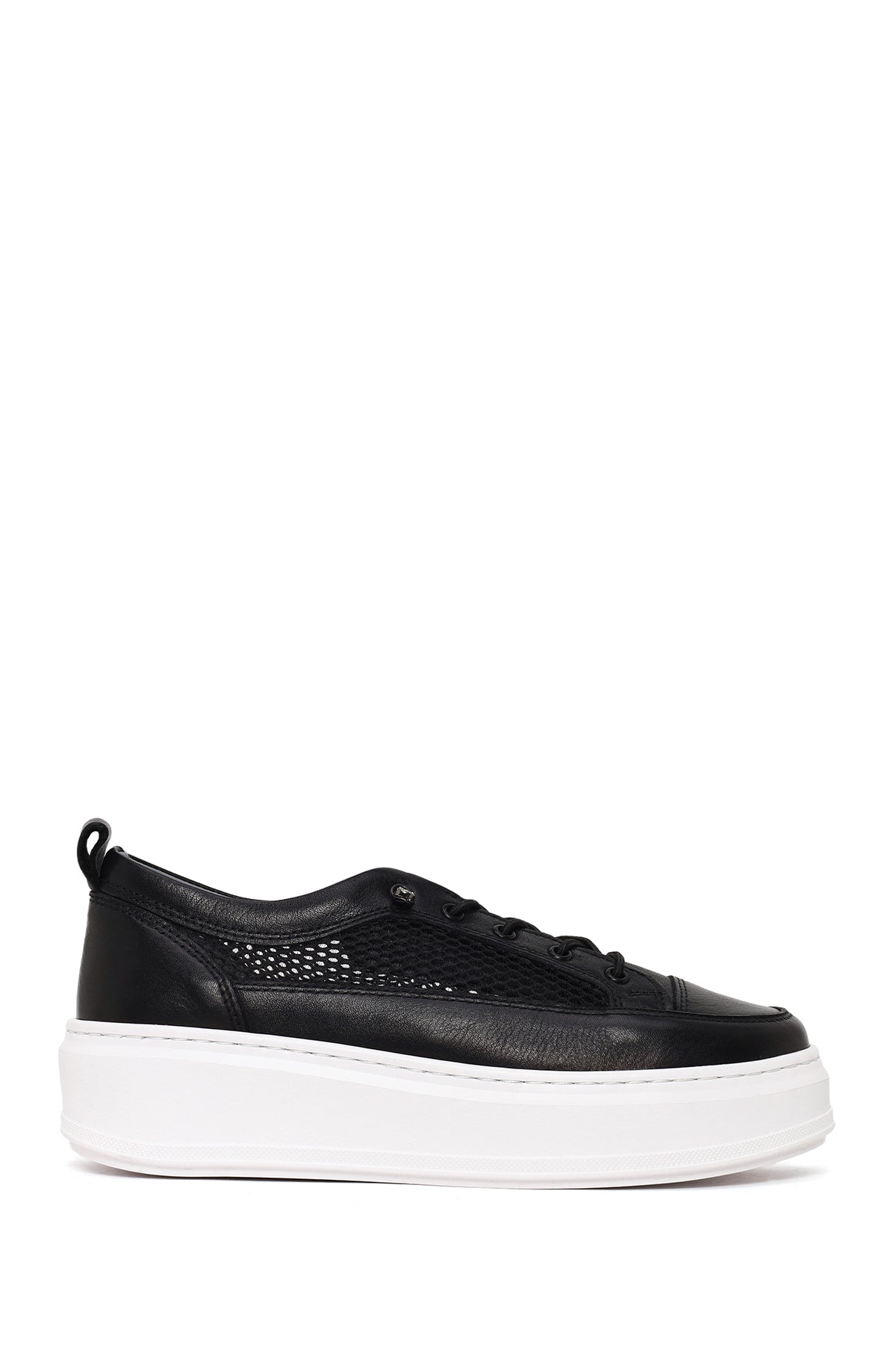 Woman Black Lace-Up Thick-Soled Leather Sneaker 26PFD511518 | Derimod