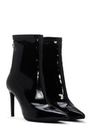 Women's Black Thin Heeled Zippered Patent Leather Classic Leather Boots | Derimod