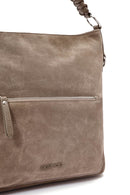 Women's Gray Short and Long Strap Suede Shoulder Bag | Derimod