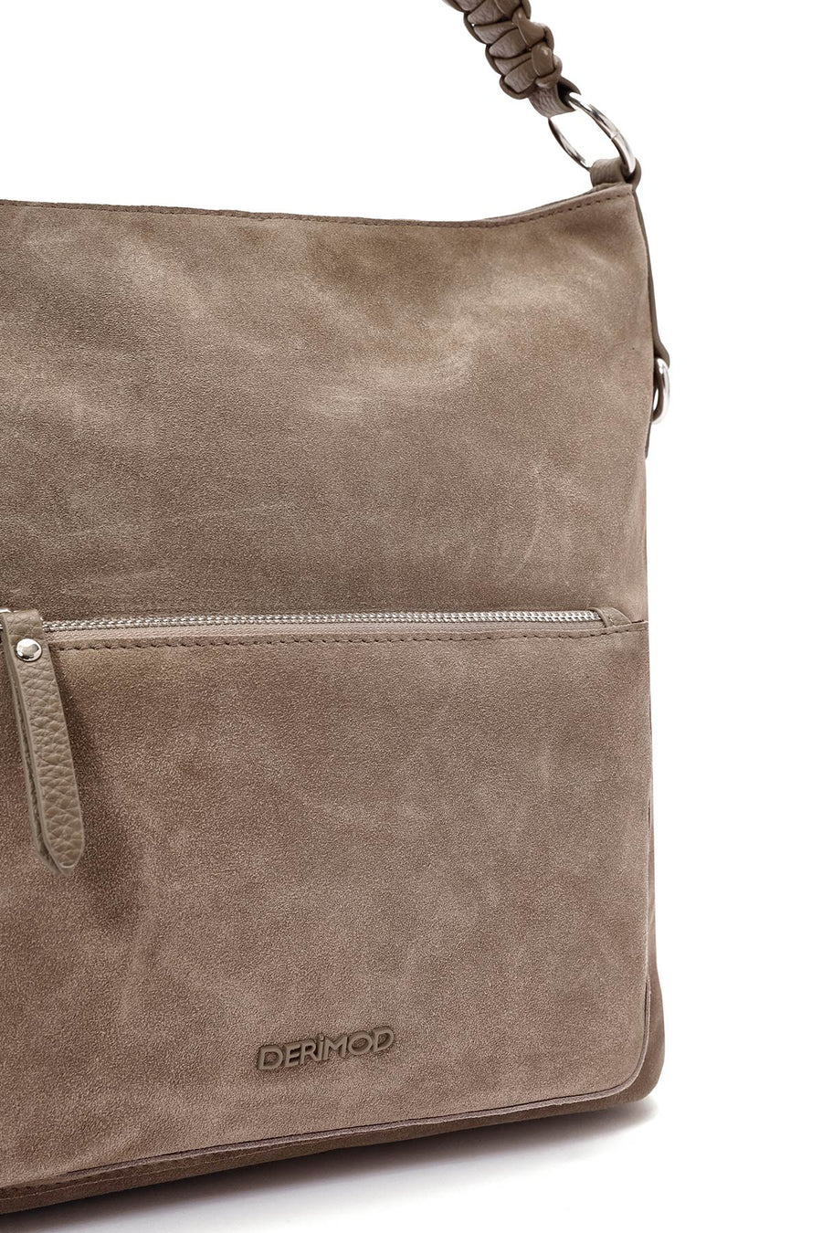 Women's Gray Short and Long Strap Suede Shoulder Bag