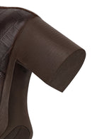 Woman Brown Zip Closure Croc Patterned Platform Chunky Heeled Leather Boots | Derimod