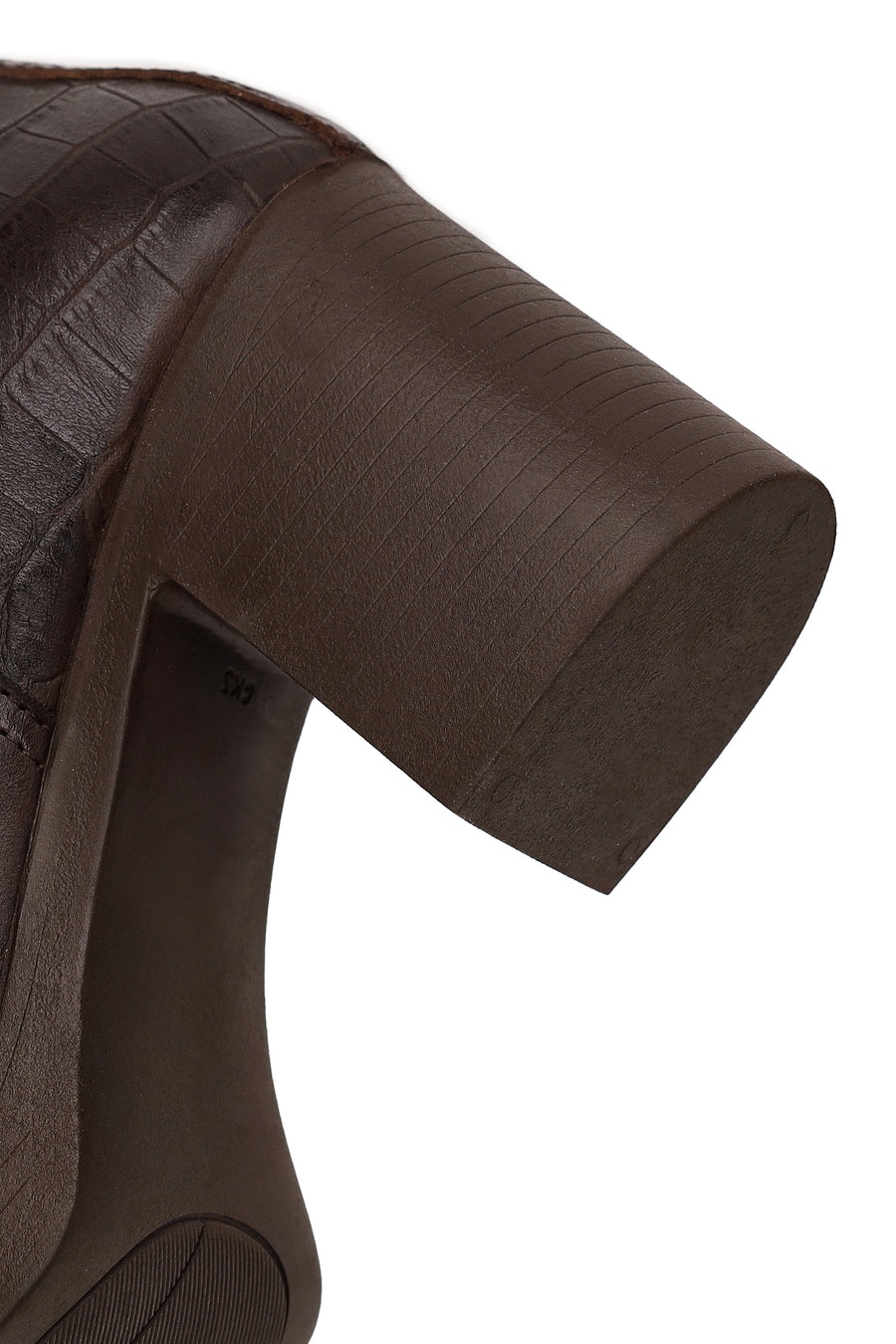 Woman Brown Zip Closure Croc Patterned Platform Chunky Heeled Leather Boots