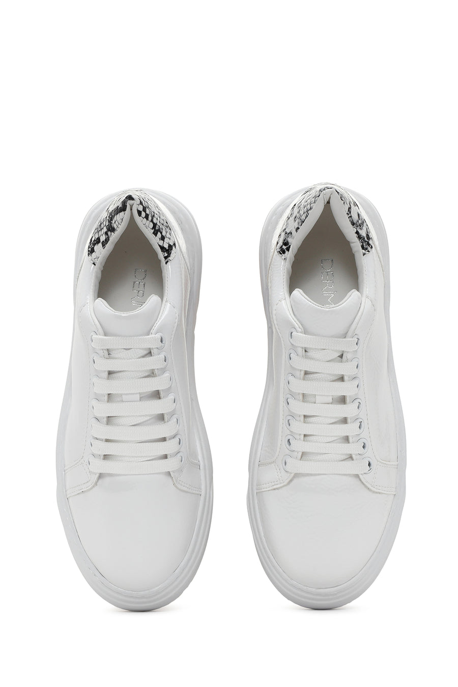 Women's White Patent Leather Thick Soled Sneaker