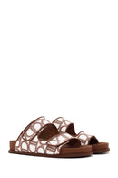 Women's Brown Banded Leather Slippers | Derimod