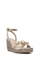 Women's Gold Ankle Buckle Wedge Heel Metallic Espadrille Sandals | Derimod