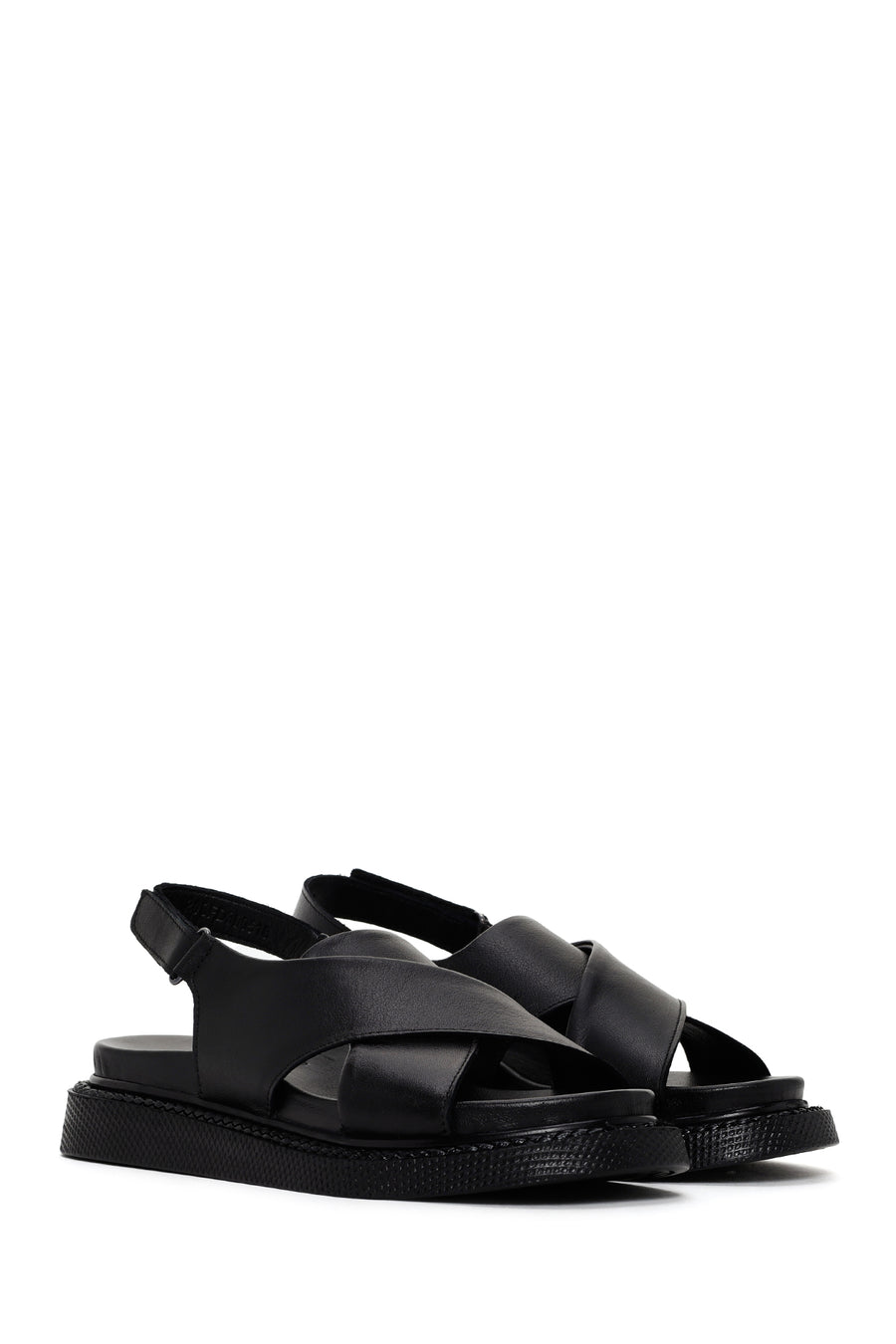 Women's Black Strappy Leather Comfort Sandals