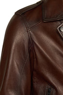Carter Male Brown Double-breasted Collar Leather Jacket | Derimod