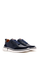 Men's Navy Blue Lace-up Thick-Sole Leather Sneaker | Derimod