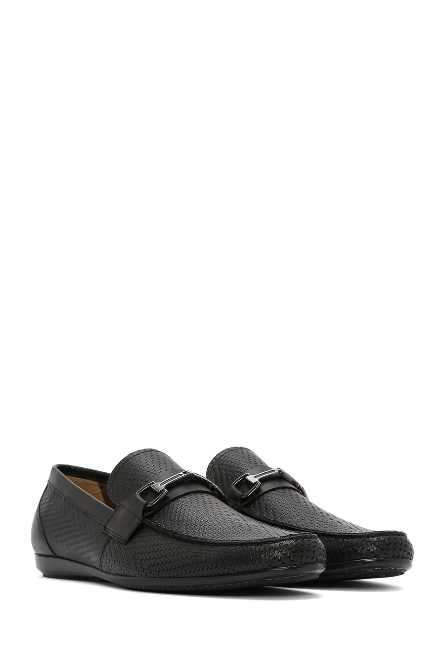 Men's Black Printed Leather Casual Loafer