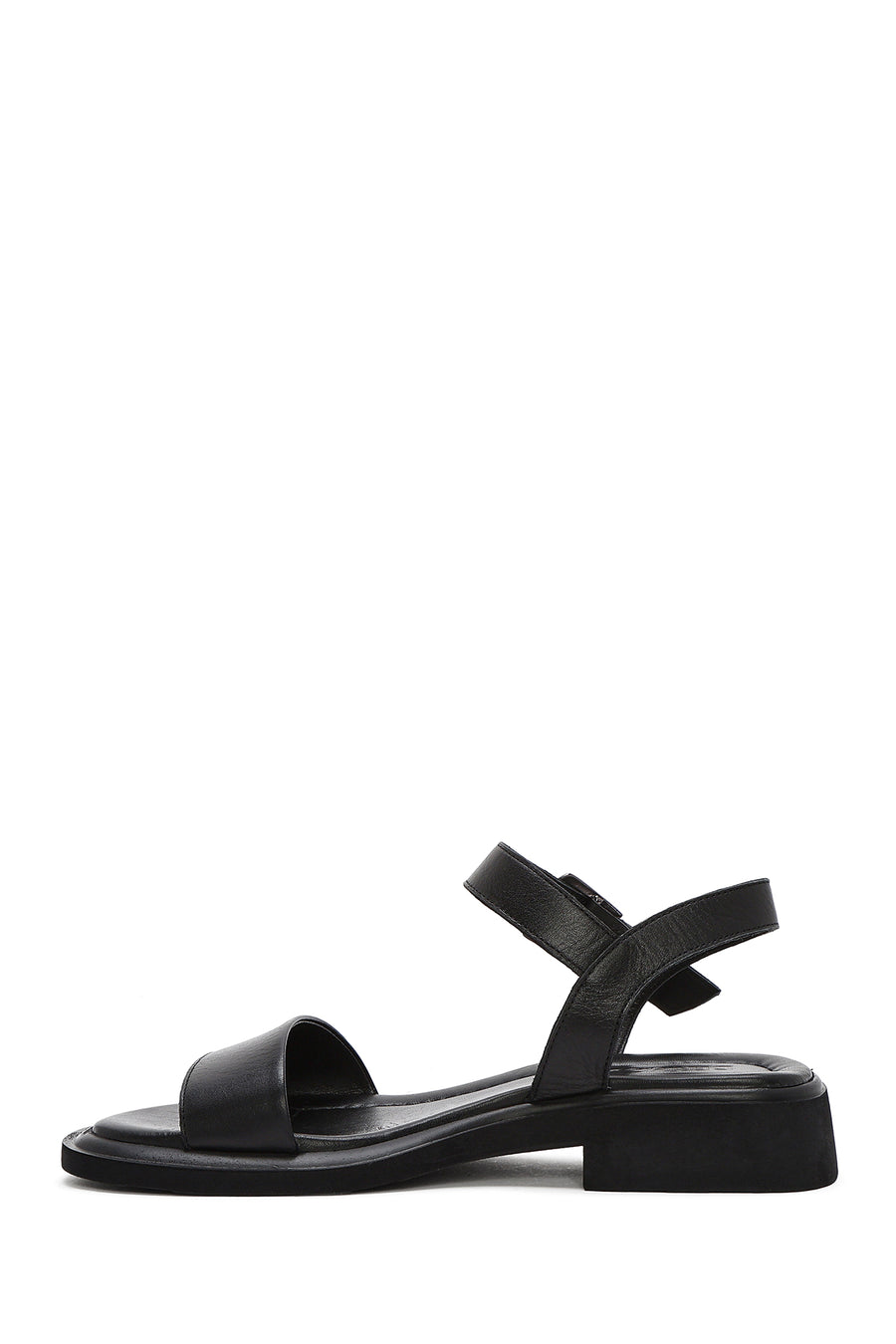 Women's Black Leather Ankle Buckle Sandals