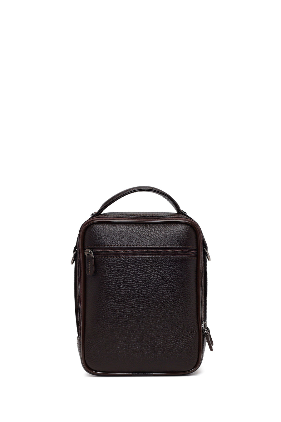 Male Brown Long-Strap Leather Mini Handbag